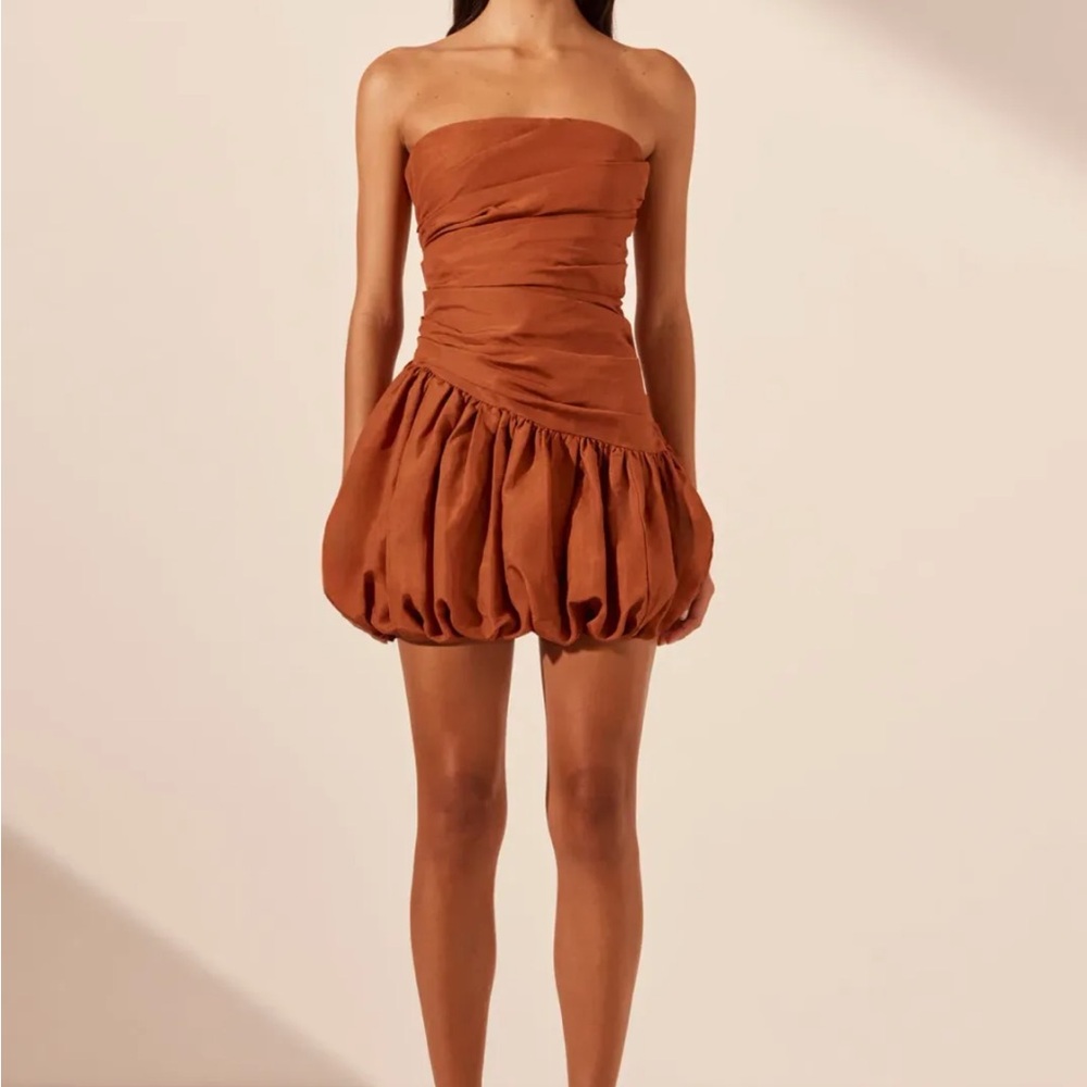 Shona Joy Strapless Rust Bubble-Hem Mini Dress Size 2